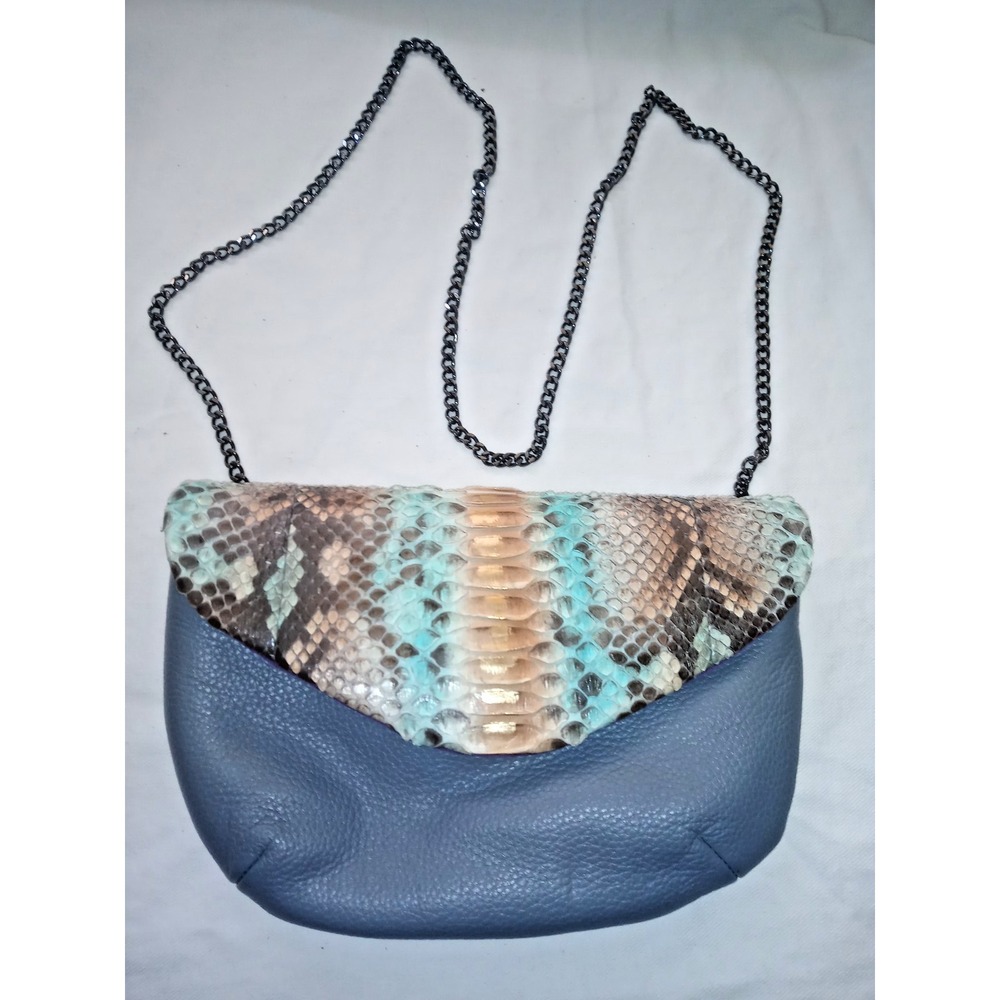 Candy Woolley Leather Crossbody Purse w Snakeskin flap hain Strap Clutch